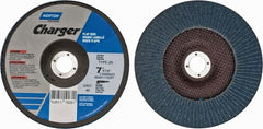 Norton - 40 Grit, 7" Disc Diam, 7/8" Center Hole, Type 29 Zirconia Alumina Flap Disc - 8,600 Max RPM, Fiberglass Backing, Arbor Attaching System, Coated - Exact Tooling