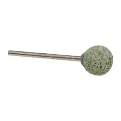 Grier Abrasives - 1/2" Head Diam x 1/2" Thickness, B121, Ball End, Aluminum Oxide Mounted Point - Green-Gray, Coarse Grade, 25,000 RPM - Exact Tooling