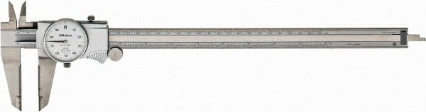 Mitutoyo - 0" to 12" Range, 0.001" Graduation, 0.1" per Revolution, Dial Caliper - White Face, 2-1/2" Jaw Length, Accurate to 0.0020" - Exact Tooling