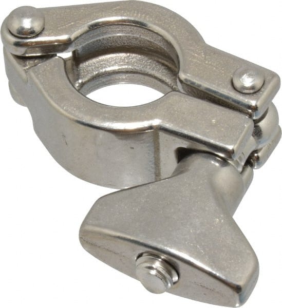 VNE - 3/4", Clamp Style, Sanitary Stainless Steel Pipe Clamp with Wing Nut - Tube OD Connection, Grade 304 - Exact Tooling