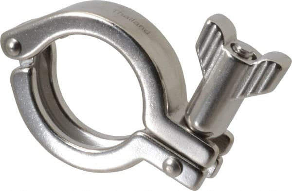 VNE - 1-1/2", Clamp Style, Sanitary Stainless Steel Pipe Double Hinged Clamp with Holed Wing Nut - Grade 304 - Exact Tooling