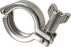 VNE - 1-1/2", Clamp Style, Sanitary Stainless Steel Pipe Double Hinged Clamp with Holed Wing Nut - Grade 304 - Exact Tooling