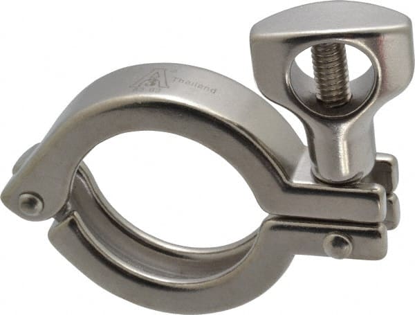 VNE - 1-1/2", Clamp Style, Sanitary Stainless Steel Pipe Clamp with Holed Wing Nut - Grade 304 - Exact Tooling