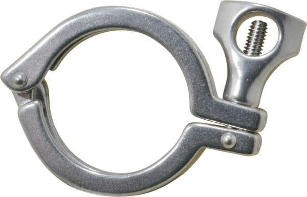 VNE - 2", Clamp Style, Sanitary Stainless Steel Pipe Clamp with Holed Wing Nut - Grade 304 - Exact Tooling