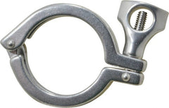 VNE - 2", Clamp Style, Sanitary Stainless Steel Pipe Clamp with Holed Wing Nut - Grade 304 - Exact Tooling