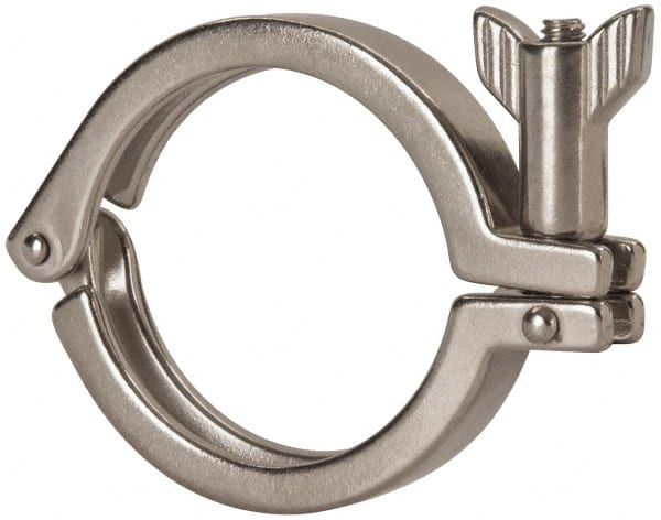 VNE - 2-1/2", Clamp Style, Sanitary Stainless Steel Pipe Clamp with Wing Nut - Grade 304 - Exact Tooling