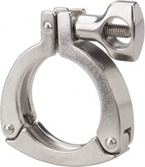 VNE - 2", Clamp Style, Sanitary Stainless Steel Pipe Three Piece Clamp with Holed Wing Nut - Grade 304 - Exact Tooling