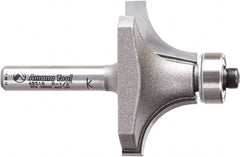 Amana Tool - 1-1/2" Cut Diam, 3/4" Length of Cut, 2 Flute Round-Over Edge Profile Router Bit - Carbide-Tipped, 1/4" Shank Diam, 2-1/4" OAL, Uncoated - Exact Tooling