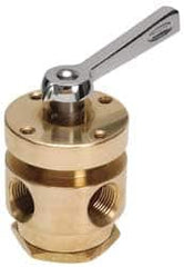 Made in USA - Flow Diverting Valves; Pipe Size: 1/2 (Inch); Type: 3-Way ; Style: No Stack ; Material: Brass ; Rotor Material: Stainless Steel ; Seal Material: Viton O-Ring Set - Exact Tooling