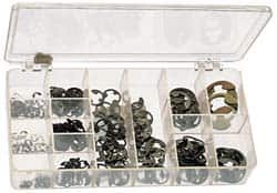 Precision Brand - 265 Piece, 1/8 to 7/8", Steel, E Style External Retaining Ring Assortment - Includes Plastic Case - Exact Tooling