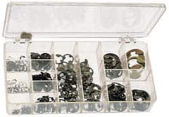 Precision Brand - 265 Piece, 1/8 to 7/8", Steel, E Style External Retaining Ring Assortment - Includes Plastic Case - Exact Tooling