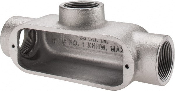Cooper Crouse-Hinds - Form 5, T Body, 1-1/2" Trade, Rigid Malleable Iron Conduit Body - Oval, 9" OAL, 36 cc Capacity, Gray - Exact Tooling