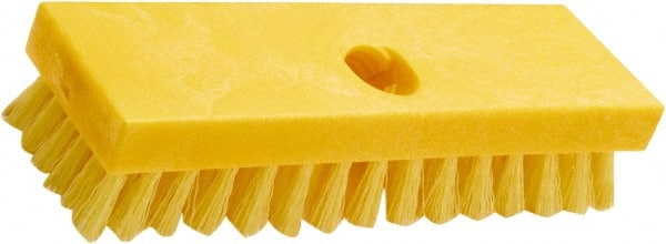 Rubbermaid - 1" Bristle Length, Polypropylene Scrub Brush - 8" OAL, Threaded Handle, Yellow, Plastic Block - Exact Tooling