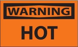 NMC - Accident Prevention Label, Header: WARNING - Legend: Warning - Hot, English, Black & Orange, 5" Long x 3" High, Sign Muscle Finish - Exact Tooling