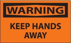 NMC - Accident Prevention Label, Header: WARNING - Legend: Warning - Keep Hands Away, English, Black & Orange, 5" Long x 3" High, Sign Muscle Finish - Exact Tooling