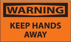 NMC - Accident Prevention Label, Header: WARNING - Legend: Warning - Keep Hands Away, English, Black & Orange, 5" Long x 3" High, Sign Muscle Finish - Exact Tooling