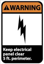 NMC - "Warning - Keep Electrical Panel Clear 5 Ft. Perimeter", 14" Long x 10" Wide, Rigid Plastic Safety Sign - Rectangle, 0.05" Thick, Use for Accident Prevention - Exact Tooling