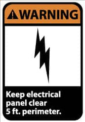 NMC - "Warning - Keep Electrical Panel Clear 5 Ft. Perimeter", 14" Long x 10" Wide, Rigid Plastic Safety Sign - Rectangle, 0.05" Thick, Use for Accident Prevention - Exact Tooling