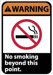 NMC - "Warning - No Smoking Beyond This Point", 14" Long x 10" Wide, Aluminum Safety Sign - Rectangle, 0.04" Thick, Use for Accident Prevention - Exact Tooling