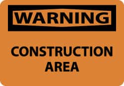 NMC - "Warning - Construction Area", 10" Long x 14" Wide, Rigid Plastic Safety Sign - Rectangle, 0.05" Thick, Use for Security & Admittance - Exact Tooling