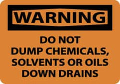 NMC - "Warning - Do Not Dump Chemicals, Solvents or Oils Down Drains", 10" Long x 14" Wide, Rigid Plastic Safety Sign - Rectangle, 0.05" Thick, Use for Accident Prevention - Exact Tooling