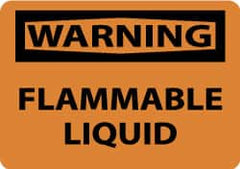 NMC - "Warning - Flammable Liquid", 10" Long x 14" Wide, Pressure-Sensitive Vinyl Safety Sign - Rectangle, 0.004" Thick, Use for Hazardous Materials - Exact Tooling