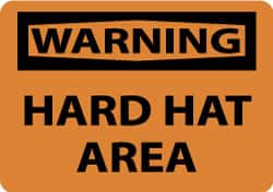 NMC - "Warning - Hard Hat Area", 10" Long x 14" Wide, Aluminum Safety Sign - Rectangle, 0.04" Thick, Use for Accident Prevention - Exact Tooling
