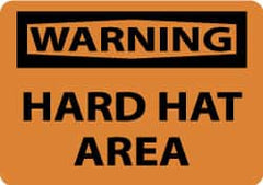 NMC - "Warning - Hard Hat Area", 10" Long x 14" Wide, Aluminum Safety Sign - Rectangle, 0.04" Thick, Use for Accident Prevention - Exact Tooling