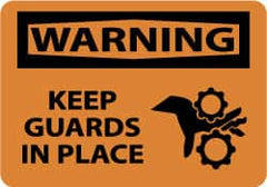NMC - "Warning - Keep Guards in Place", 10" Long x 14" Wide, Pressure-Sensitive Vinyl Safety Sign - Rectangle, 0.004" Thick, Use for Security & Admittance - Exact Tooling