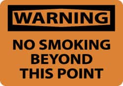 NMC - "Warning - No Smoking Beyond This Point", 10" Long x 14" Wide, Pressure-Sensitive Vinyl Safety Sign - Rectangle, 0.004" Thick, Use for Accident Prevention - Exact Tooling