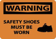 NMC - "Warning - Safety Shoes Must Be Worn", 10" Long x 14" Wide, Pressure-Sensitive Vinyl Safety Sign - Rectangle, 0.004" Thick, Use for Accident Prevention - Exact Tooling