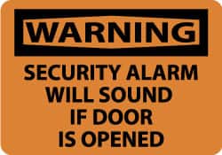 NMC - "Warning - Security Alarm Will Sound If Door Is Opened", 10" Long x 14" Wide, Aluminum Safety Sign - Rectangle, 0.04" Thick, Use for Security & Admittance - Exact Tooling