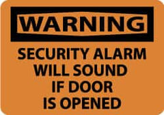 NMC - "Warning - Security Alarm Will Sound If Door Is Opened", 10" Long x 14" Wide, Aluminum Safety Sign - Rectangle, 0.04" Thick, Use for Security & Admittance - Exact Tooling