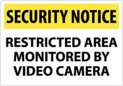 NMC - "Security Notice - Restricted Area Monitored by Video Camera", 14" Long x 20" Wide, Rigid Plastic Safety Sign - Rectangle, 0.05" Thick, Use for Security & Admittance - Exact Tooling