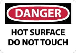 NMC - "Danger - Hot Surface - Do Not Touch", 10" Long x 14" Wide, Pressure-Sensitive Vinyl Safety Sign - Rectangle, 0.004" Thick, Use for Accident Prevention - Exact Tooling