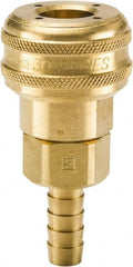 Parker - Hose Barb Industrial Pneumatic Hose Coupler - Brass, 3/8" Body Diam, 1/2" Hose ID - Exact Tooling