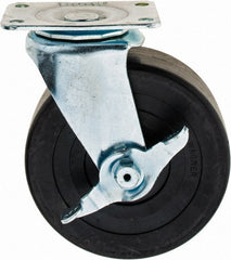 E.R. Wagner - 5" Diam x 2" Wide x 6" OAH Top Plate Mount Swivel Caster with Brake - Hard Rubber, 450 Lb Capacity, 2-3/4 x 3-3/4" Plate - Exact Tooling