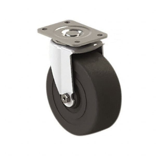 E.R. Wagner - 5" Diam x 2" Wide x 6" OAH Top Plate Mount Swivel Caster - Soft Rubber, 350 Lb Capacity, Roller Bearing, 2-3/4 x 3-3/4" Plate - Exact Tooling