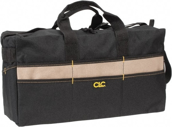 CLC - 17 Pocket Black & Khaki Polyester Tool Bag - 18" Wide x 7" Deep x 9" High - Exact Tooling