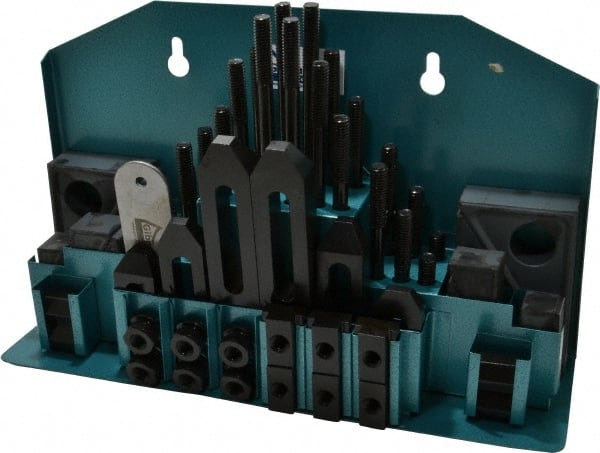 Gibraltar - 52 Piece Fixturing Step Block & Clamp Set with 1" Step Block, 9/16" T-Slot, 3/8-16 Stud Thread - 7/8" Nut Width, 3, 4, 5, 6, 7 & 8" Stud Lengths - Exact Tooling
