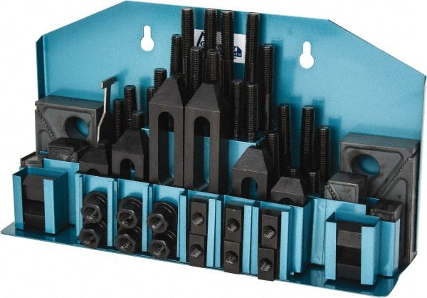 Gibraltar - 52 Piece Fixturing Step Block & Clamp Set with 25mm Step Block, 14mm T-Slot, M12x1.75 Stud Thread - 22mm Nut Width, 80, 110, 125, 150, 175 & 200mm Stud Lengths - Exact Tooling