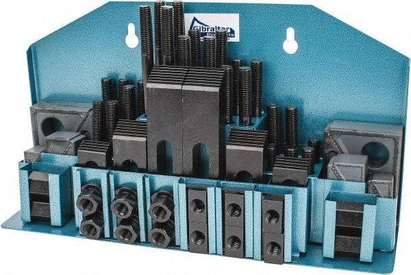 Gibraltar - 52 Piece Fixturing Step Block & Clamp Set with 25mm Step Block, 16mm T-Slot, M12x1.75 Stud Thread - 25mm Nut Width, 80, 110, 125, 150, 175 & 200mm Stud Lengths - Exact Tooling