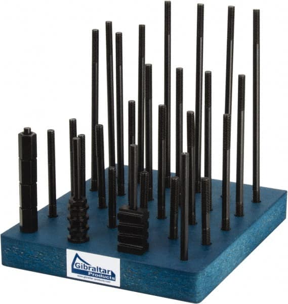 Gibraltar - 38 Piece, 5/16-18 Stud, 3/8" T Slot, T Nut & Stud Kit - 5/8" T-Slot Nut Width, 3, 4, 5, 6, 7, 8" Stud Lengths - Exact Tooling