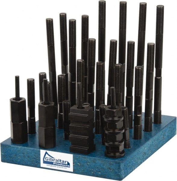Gibraltar - 38 Piece, 1/2-13 Stud, 5/8" T Slot, T Nut & Stud Kit - 1" T-Slot Nut Width, 3, 4, 5, 6, 7, 8" Stud Lengths - Exact Tooling