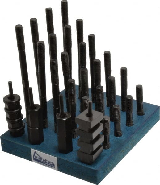 Gibraltar - 38 Piece, 1/2-13 Stud, 11/16" T Slot, T Nut & Stud Kit - 1-1/8" T-Slot Nut Width, 3, 4, 5, 6, 7, 8" Stud Lengths - Exact Tooling