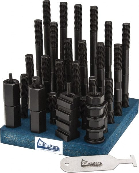 Gibraltar - 38 Piece, 5/8-11 Stud, 11/16" T Slot, T Nut & Stud Kit - 1-1/8" T-Slot Nut Width, 3, 4, 5, 6, 7, 8" Stud Lengths - Exact Tooling