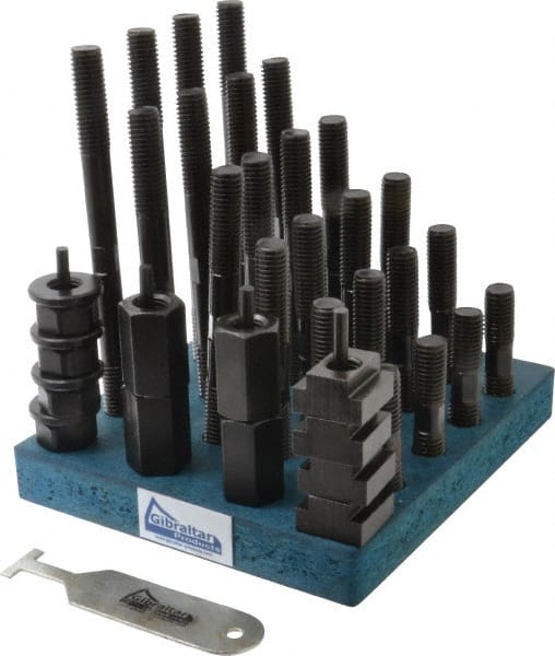 Gibraltar - 38 Piece, 5/8-11 Stud, 3/4" T Slot, T Nut & Stud Kit - 1-1/4" T-Slot Nut Width, 3, 4, 5, 6, 7, 8" Stud Lengths - Exact Tooling