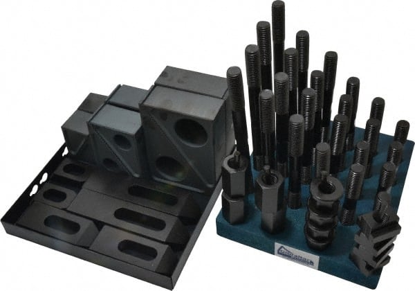 Gibraltar - 50 Piece Fixturing Step Block & Clamp Set with 1-1/2" Step Block, 11/16" T-Slot, 5/8-11 Stud Thread - 1-1/8" Nut Width, 3, 4, 5, 6, 7 & 8" Stud Lengths - Exact Tooling