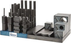 Gibraltar - 50 Piece Fixturing Step Block & Clamp Set with 1-1/2" Step Block, 7/8" T-Slot, 3/4-10 Stud Thread - 1-1/2" Nut Width, 3, 4, 5, 6, 7 & 8" Stud Lengths - Exact Tooling