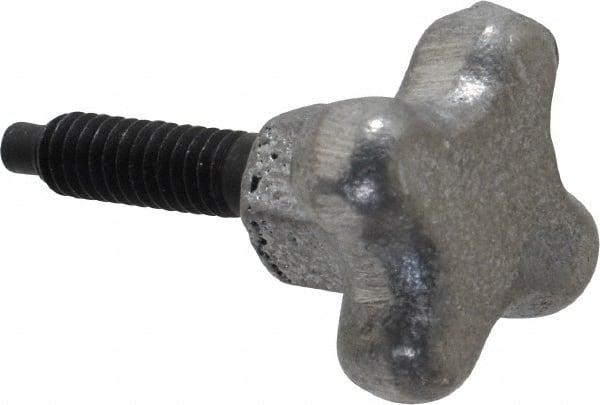 Gibraltar - 1/4-20 Lobed Shoulder Dog Point Tip Steel Thumb Screw - 1-3/4" OAL, 1-1/8" Head Diam x 3/4" Head Height, Black Oxide Finish - Exact Tooling